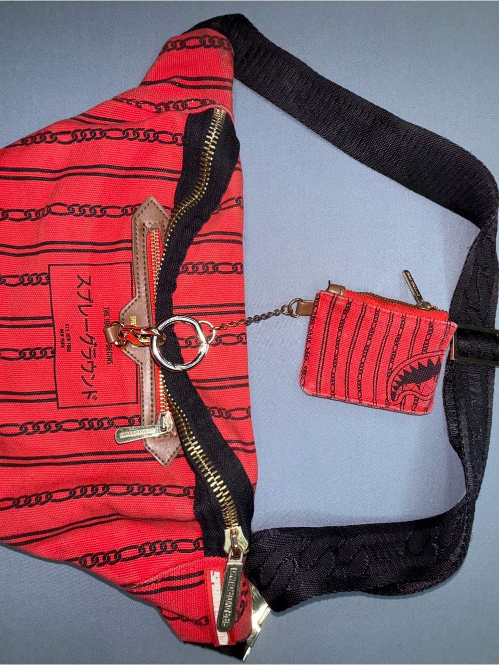 Sprayground Red and Black Chain-Print Waist Bag